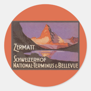 Vintage Travel, Matterhorn Berg in der Schweiz Runder Aufkleber