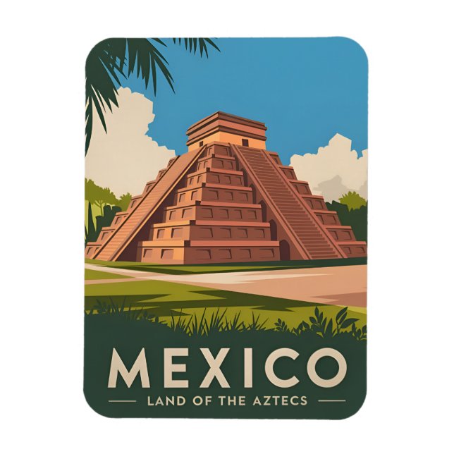 Vintage Travel Mexico Aztec Pyramid Retro Graphic Magnet (Vertikal)