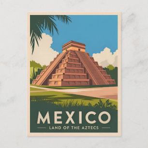Vintage Travel Mexico Aztec Pyramid Retro Graphic Postkarte