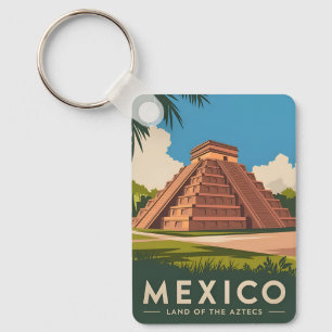 Vintage Travel Mexico Aztec Pyramid Retro Graphic Schlüsselanhänger