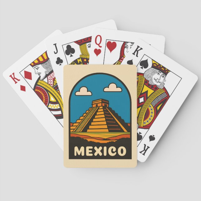Vintage Travel Mexico Azteke Pyramid Retro Landsch Spielkarten (Rückseite)