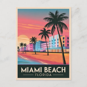 Vintage Travel Miami Beach Florida Sunset Seaside Postkarte