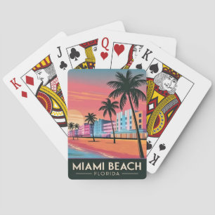 Vintage Travel Miami Beach Florida Sunset Seaside Spielkarten