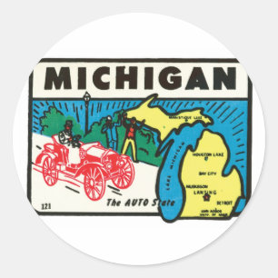 Vintage Travel Michigan MI Auto Staat Label Runder Aufkleber