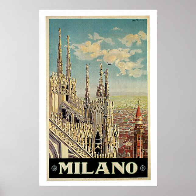 Vintage Travel, Milano Italien Poster (Vorne)