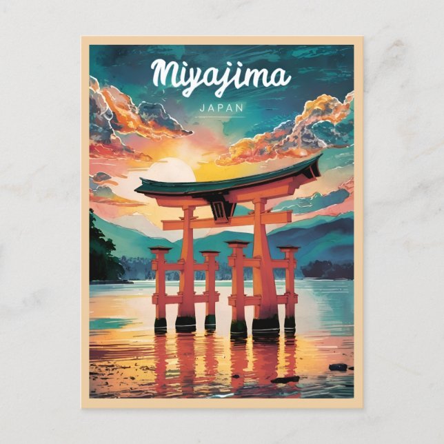 Vintage Travel Miyajima Island Japan Retro Sunset Postkarte (Vorderseite)