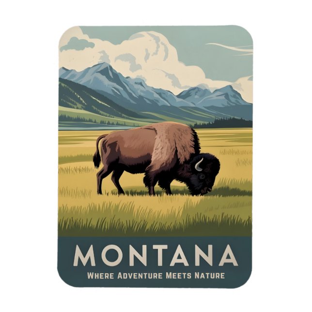 Vintage Travel Montana Bison Wildlife Landschaftli Magnet (Vertikal)