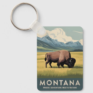 Vintage Travel Montana Bison Wildlife Landschaftli Schlüsselanhänger