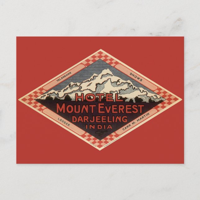 Vintage Travel, Mount Everest, Darjeeling Indien Postkarte (Vorderseite)
