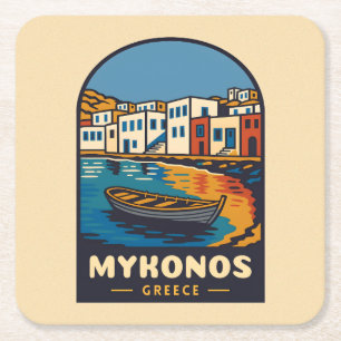 Vintage Travel Mykonos Griechenland Insel Retro Rechteckiger Pappuntersetzer