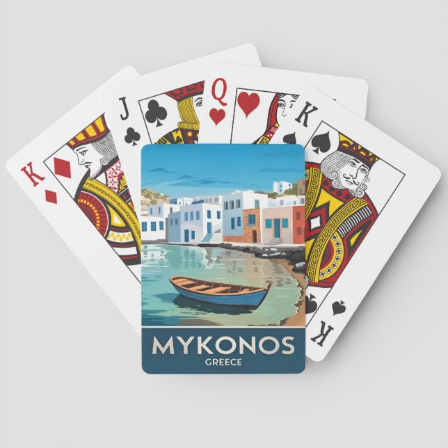 Vintage Travel Mykonos Griechenland Küstenlandscha Spielkarten (Rückseite)