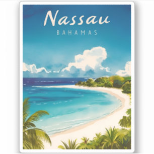 Vintage Travel Nassau Bahamas Beach Retro Landscha Aufkleber