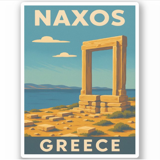 Vintage Travel Naxos Griechenland Küstenstreifen L Aufkleber (Vorderseite)