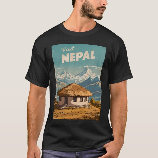 Vintage Travel Nepal Himalayas Retro Landschaftlic T-Shirt (Vorderseite)