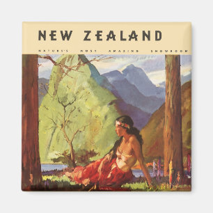 Vintage Travel, Neuseeland Landschaft Mutterfrau Magnet