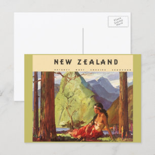 Vintage Travel, Neuseeland Landschaft Mutterfrau Postkarte