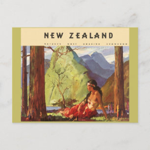 Vintage Travel, Neuseeland Landschaft Mutterfrau Postkarte