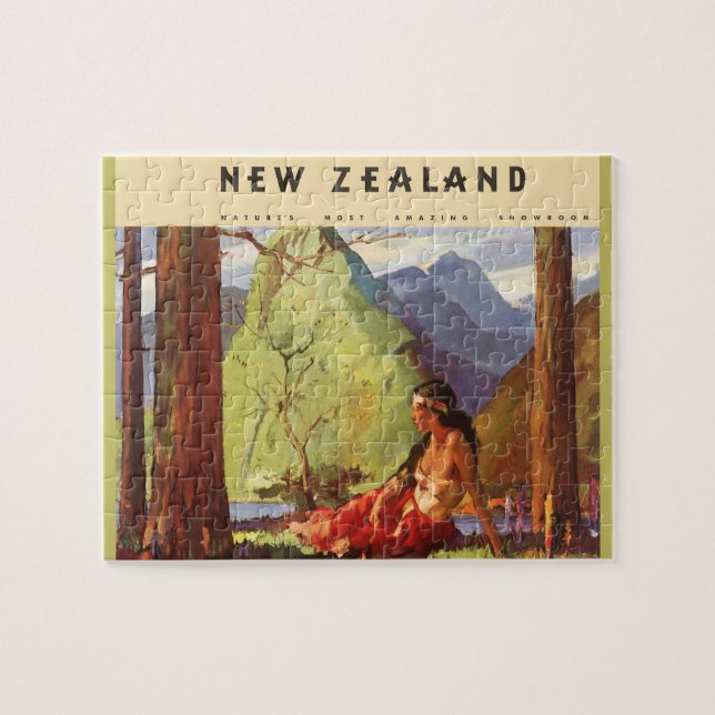 Vintage Travel, Neuseeland Landschaft Mutterfrau Puzzle (Horizontal)