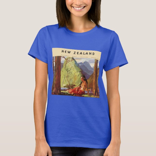 Vintage Travel, Neuseeland Landschaft Mutterfrau T-Shirt (Vorderseite)