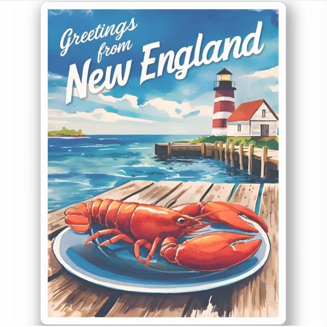 Vintage Travel New England Coastro Landschaftlich Aufkleber (Vorderseite)