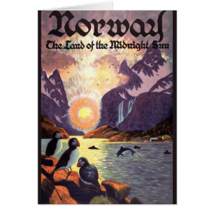 Vintage Travel, Norwegen Fjord Land Midnight Sun
