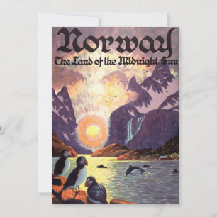 Vintage Travel, Norwegen Fjord Land Midnight Sun