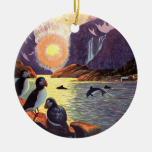 Vintage Travel, Norwegen Fjord Land Midnight Sun Keramikornament