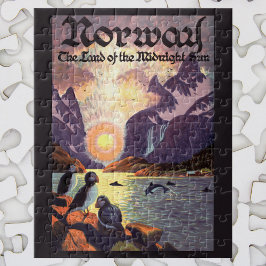 Vintage Travel, Norwegen Fjord Land Midnight Sun Puzzle