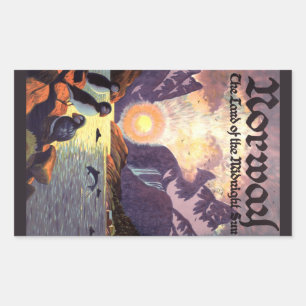 Vintage Travel, Norwegen Fjord Land Midnight Sun Rechteckiger Aufkleber