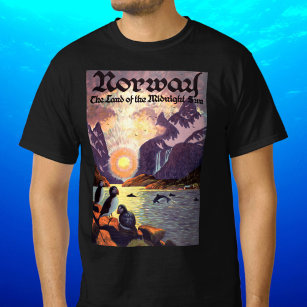 Vintage Travel, Norwegen Fjord Land Midnight Sun T-Shirt
