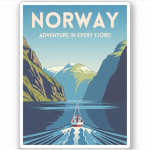 Vintage Travel Norwegen Fjord Retro Landschaft Aufkleber