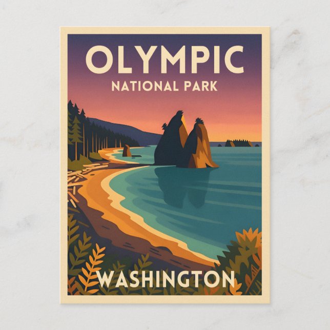 Vintage Travel Olympic National Park Washington Postkarte (Vorderseite)