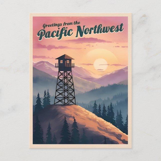 Vintage Travel Pacific Northwest Sunset Landschaft Postkarte (Vorderseite)