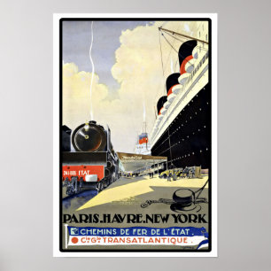 Vintage Travel Paris Havre New York Poster