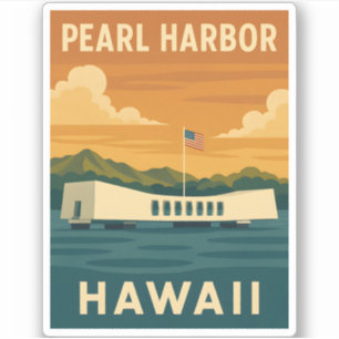 Vintage Travel Pearl Harbour Memorial Hawaii Retro Aufkleber