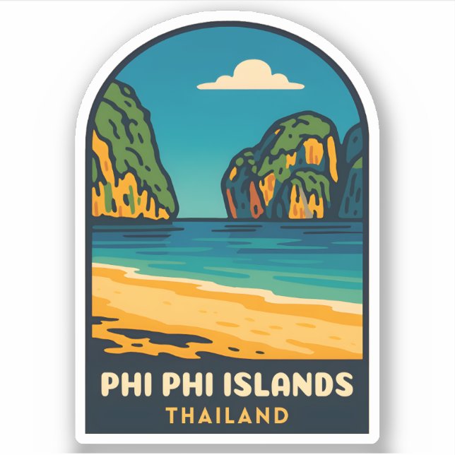 Vintage Travel Phi Phi Islands Thailand Beach Aufkleber (Vorderseite)