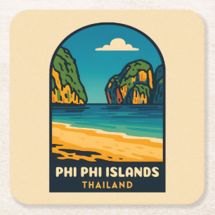Vintage Travel Phi Phi Islands Thailand Beach Rechteckiger Pappuntersetzer
