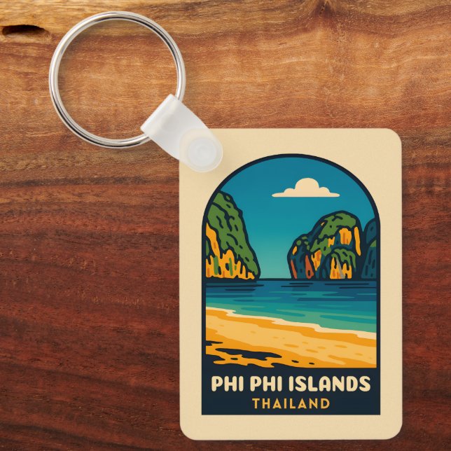 Vintage Travel Phi Phi Islands Thailand Beach Schlüsselanhänger (Vorderseite)