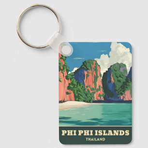 Vintage Travel Phi Phi Islands Thailand Küste Schlüsselanhänger