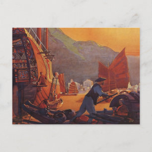 Vintage Travel, Planet Over Junks in Hongkong Postkarte