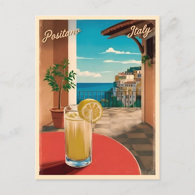Vintage Travel Positano Italien Retro Landschaftli Postkarte (Vorderseite)