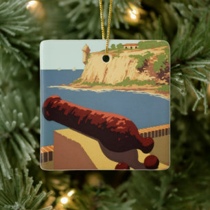 Vintage Travel Poster Art, Entdecken Sie Puerto Ri Keramikornament