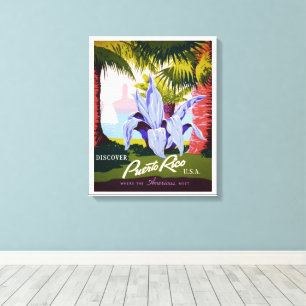 Vintage Travel Poster Art, Entdecken Sie Puerto Ri Leinwanddruck