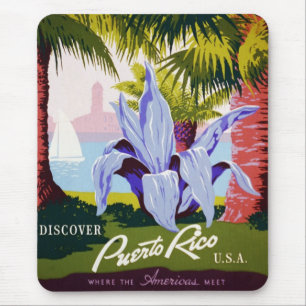 Vintage Travel Poster Art, Entdecken Sie Puerto Ri Mousepad