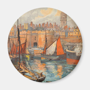 Vintage Travel Poster Art, Saint Malo, Frankreich Magnet