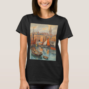 Vintage Travel Poster Art, Saint Malo, Frankreich T-Shirt