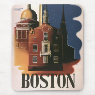 Vintage Travel Poster aus Boston, Massachusetts Mousepad