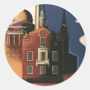 Vintage Travel Poster aus Boston, Massachusetts Runder Aufkleber