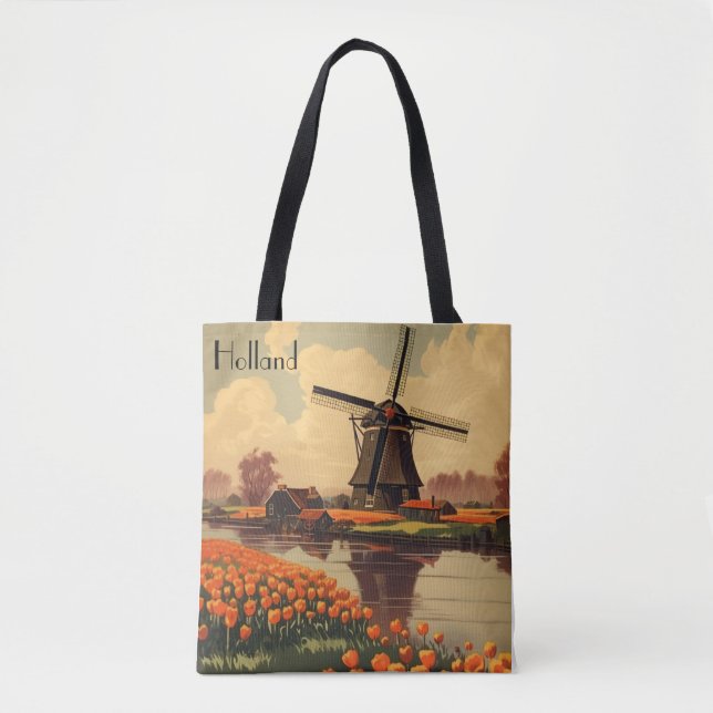 Vintage Travel Poster aus Holland, Tulpen und Mühl (Vorderseite)