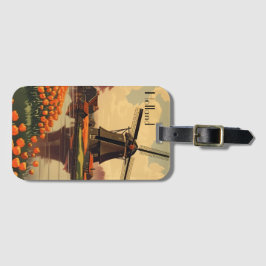 Vintage Travel Poster aus Holland, Tulpen und Mühl Gepäckanhänger